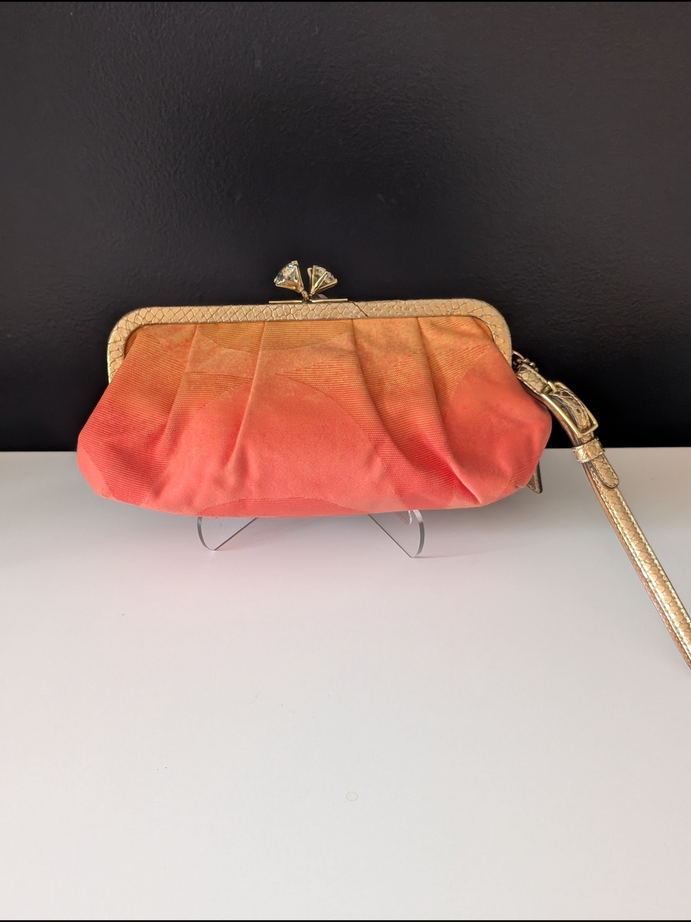Coach Vintage Limited Edition Orange Ombre Gold Frame Clutch w/Crystal Kisslock
